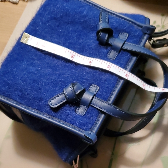 NWR Wool Blend With Leather Trim Blue Italian Handbag - Picture 7 of 10